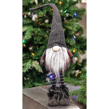 Standing Plush Red Dk Gray Plaid Santa Gnome w Dk Gray Hat - The Fox Decor